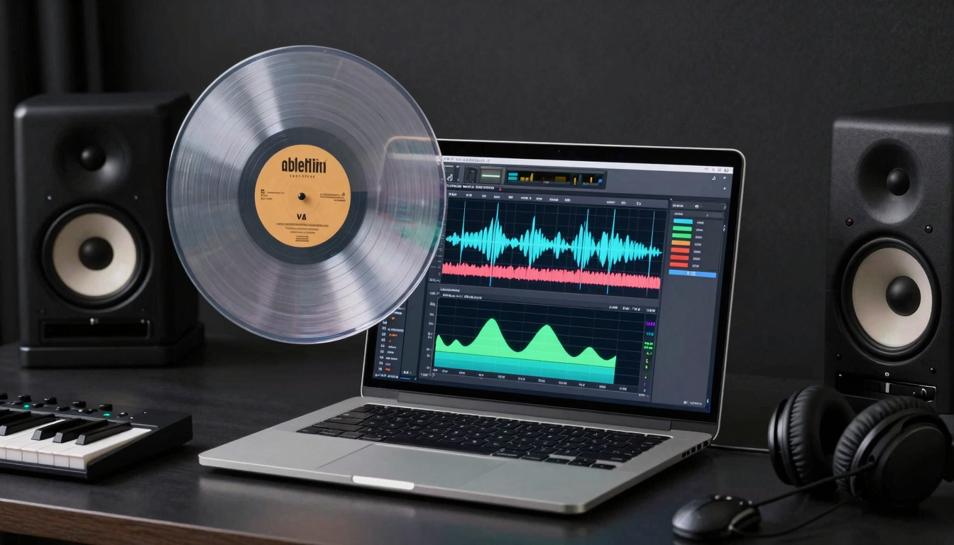 Una guida visiva all'analisi di una compilation VA in una DAW su un laptop in uno studio musicale casalingo